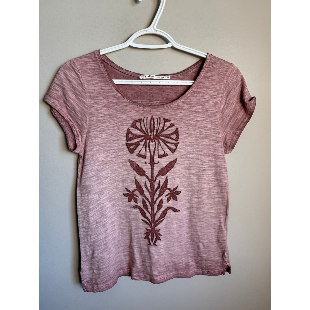 Original Nile Womens Pink Graphic Slub Knit Tee S Boho Floral Casual Breathable